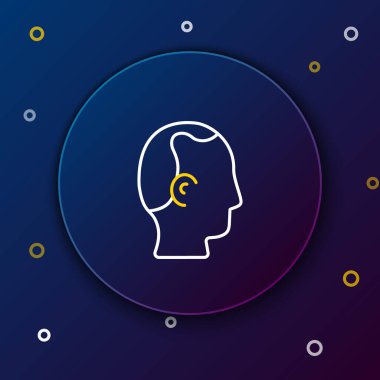 Mavi arkaplanda çizgi kellik simgesi izole edildi. Alopecia. Renkli taslak konsepti. Vektör