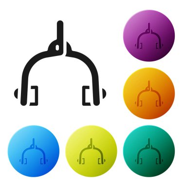 Siyah bisiklet fren ayarları çift pivot simgesi beyaz arkaplanda izole edildi. Bisiklet fren teli. Simgeleri renk daire düğmelerine ayarla. Vektör