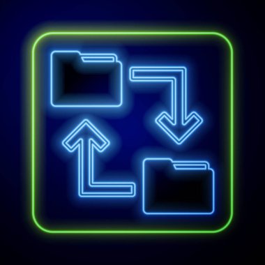 Parlayan neon bulutu metin dosyası klasörü simgesi mavi arkaplanda izole edildi. Vektör