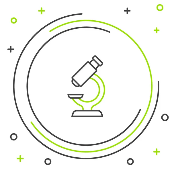 Ligne icône Microscope isolé sur fond blanc. Chimie, instrument pharmaceutique, outil grossissant de microbiologie. Concept de contour coloré. Vecteur — Image vectorielle