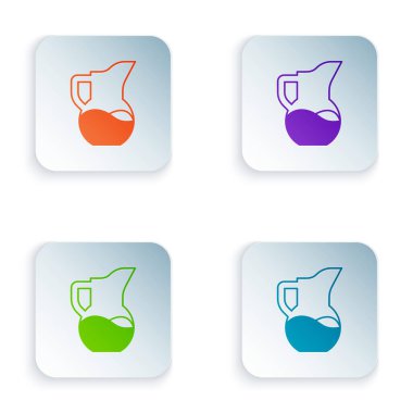 Beyaz arkaplanda izole edilmiş renkli süt sürahisi veya sürahi simgesi. Kare düğmelere renkli simgeleri yerleştir. Vektör