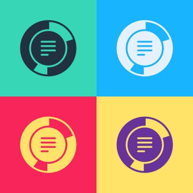 Pop Art Pie grafiği bilgi simgesi renk arkaplanında izole edildi. Diyagram çizelgesi. Vektör