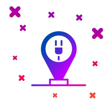 Beyaz arka planda renkli elektrikli araba ikonu izole edildi. Kademeli rastgele dinamik şekiller. Vektör