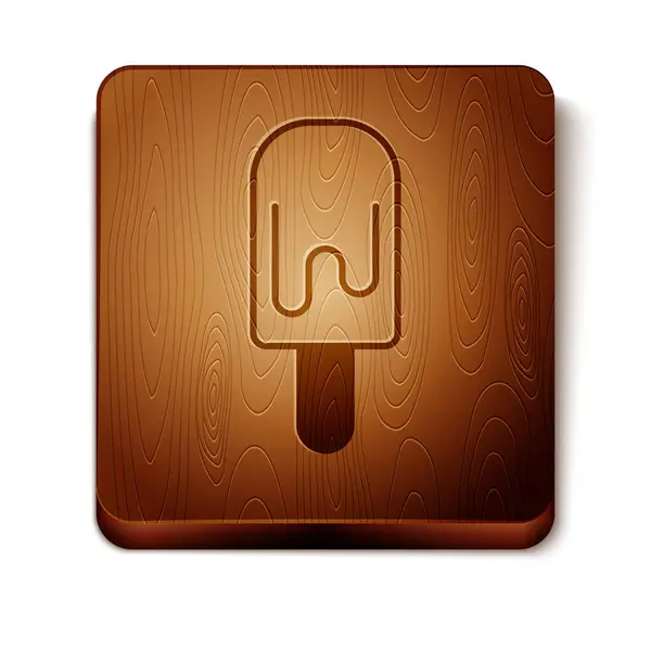 Crème glacée brune sur icône bâton isolé sur fond blanc. Doux symbole. Bouton carré en bois. Vecteur — Image vectorielle