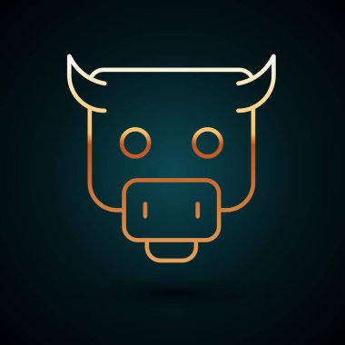 Altın çizgili Bull market ikonu koyu mavi arka planda izole edilmiş. Finansal ve borsa yatırım konsepti. Vektör