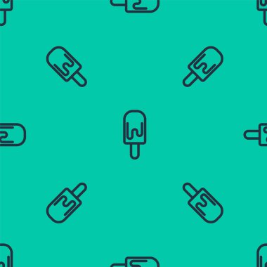 Çubuk ikonunda mavi çizgi dondurma yeşil arka planda izole edilmiş pürüzsüz desen. Güzel sembol. Vektör