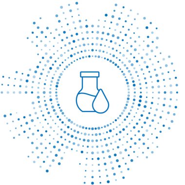 Mavi çizgi petrol test tüpü ikonu beyaz arkaplanda izole edildi. Soyut çember rastgele noktalar. Vektör