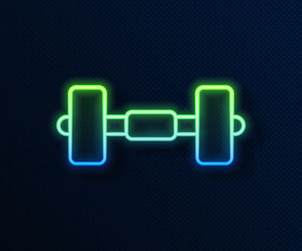 Ragyogó neon vonal Dumbbell ikon elszigetelt kék háttérrel. Izomemelő ikon, fitnesz súlyzó, tornaterem, sporteszközök, tornaterem. Vektor — Stock Vector