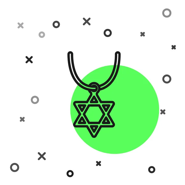 Linha preta Estrela de David colar no ícone da cadeia isolado no fundo branco. Símbolo religioso judeu. Símbolo de Israel. Jóias e acessórios. Vetor — Vetor de Stock