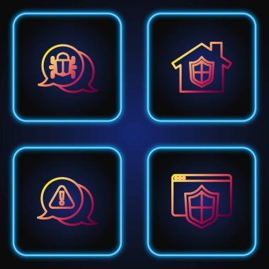 Satır Tarayıcısını kalkan, ünlem işaretini üçgen, sistem hatası ve House 'u koruma altına alın. Renk simgeleri. Vektör