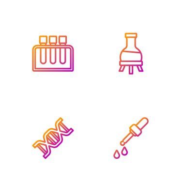 Pipette hattı, DNA sembolü, test tüpü ve... Renk simgeleri. Vektör