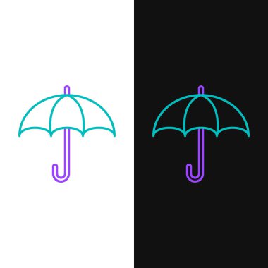 Çizgi Şemsiyesi simgesi beyaz ve siyah arkaplanda izole edildi. Sigorta konsepti. Su geçirmez ikon. Koruma, güvenlik, güvenlik kavramı. Renkli taslak konsepti. Vektör