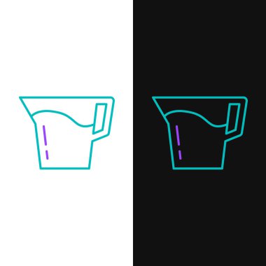 Beyaz ve siyah zemin üzerinde su ikonu olan çizgi sürahi camları. Su için çaydanlık. İçme suyu dolu cam sürahi. Renkli taslak konsepti. Vektör