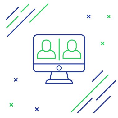 Beyaz arkaplanda görüntülü sohbet simgesi izole edildi. Çevrimiçi iş görüşmesi formu. Uzak proje yönetimi. Renkli taslak konsepti. Vektör