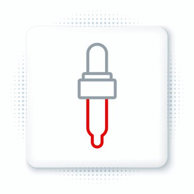 Beyaz arka planda yağ ikonlu Line Pipette. Tıbbi elementler, kimya laboratuarı ekipmanları. Damlalı boru. Tıp sembolü. Renkli taslak konsepti. Vektör