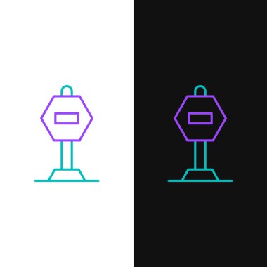 Çizgi Durağı simgesi beyaz ve siyah arkaplanda izole edildi. Trafik yönetmeliklerine göre dur işareti. Renkli taslak konsepti. Vektör