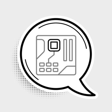 Line Electronic bilgisayar bileşenleri anakart dijital çip entegre bilim ikonu gri arka planda izole. Devre kartı. Renkli taslak konsepti. Vektör