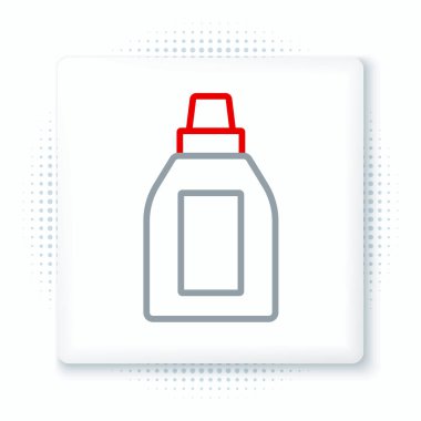 Çamaşır deterjanı, çamaşır suyu, bulaşık deterjanı ya da beyaz arka planda izole edilmiş başka bir temizlik malzemesi için çizgi plastik şişe. Renkli taslak konsepti. Vektör