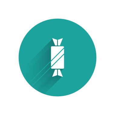 Beyaz Şeker ikonu uzun gölgeli. Yeşil daire düğmesi. Vektör