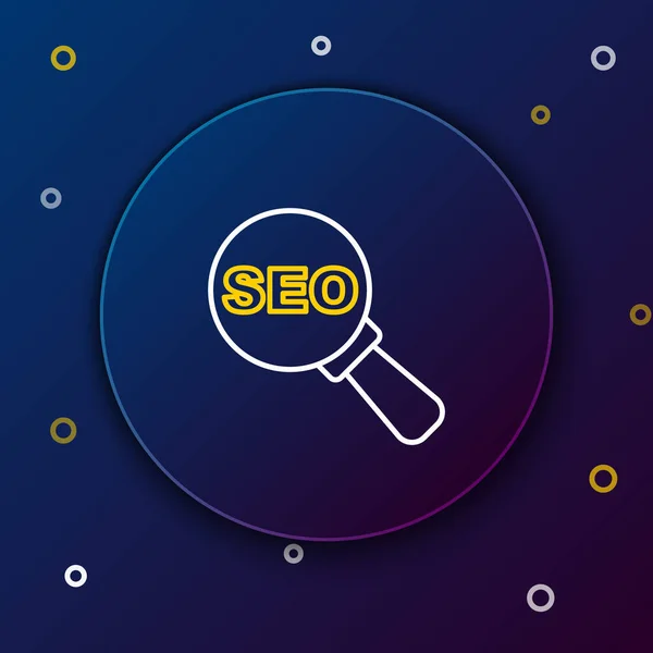 Icono de optimización SEO de línea aislado sobre fondo azul. Concepto de esquema colorido. Vector — Archivo Imágenes Vectoriales