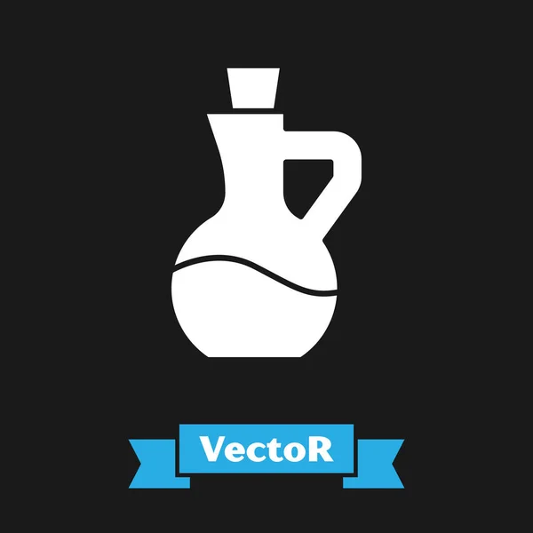 Белая бутылка иконы оливкового масла выделена на черном фоне. Кувшин с символом оливкового масла. Вектор — стоковый вектор