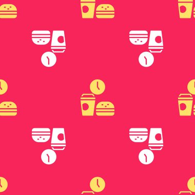 Sarı Fast yemek zamanı ikonu kırmızı arka planda izole edilmiş pürüzsüz desen. Vektör