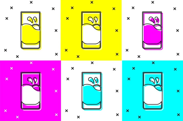 Set Verre avec icône de lait isolé sur fond de couleur. Vecteur — Image vectorielle