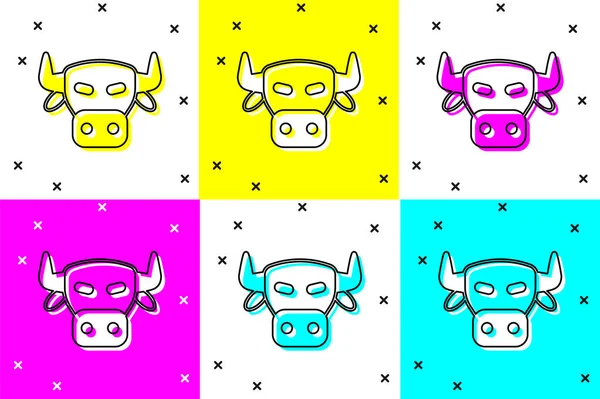 Establecer icono cabeza de vaca aislado en el fondo de color. Vector — Vector de stock
