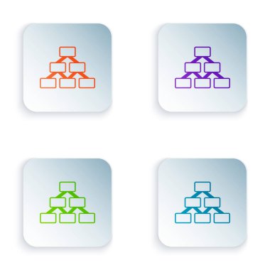 Renk İş hiyerarşisi organogram grafik bilgi simgesi beyaz arkaplanda izole edildi. Kurumsal yapı grafik elementleri. Kare düğmelere renkli simgeleri yerleştir. Vektör