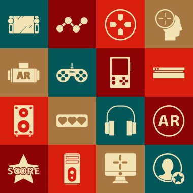 Premium oluşturma hesap ekranı, Ar, artırılmış gerçeklik, video oyun konsolu, Gamepad, taşınabilir video ve simge oluştur. Vektör