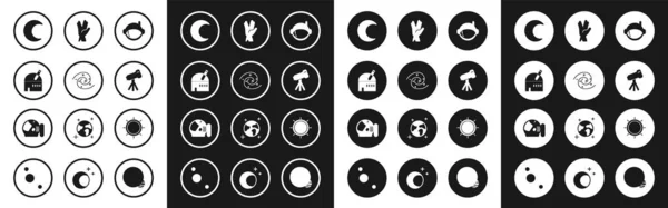 Set Astronaut helma, Černá díra, Astronomická observatoř, Měsíc a hvězdy, Teleskop, Vulcan salute, Slunce a ikona. Vektor — Stockový vektor