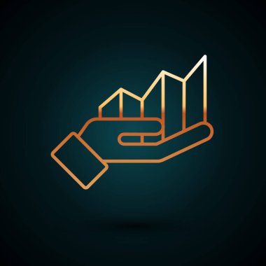 Koyu mavi arkaplanda izole edilmiş altın çizgili turta grafiği bilgi simgesi. Diyagram çizelgesi. Vektör