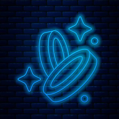 Parlayan neon hattı Korsan madeni para simgesi tuğla duvar arkasında izole edildi. Vektör