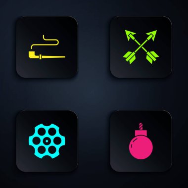 Bombayı patlamaya hazırla, tüttürme borusu, Revolver silindiri ve çapraz oklar. Siyah kare düğme. Vektör