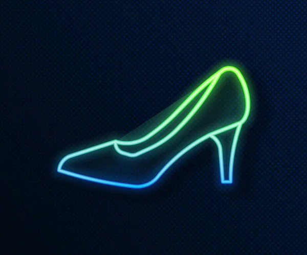 Glowing neon line Sepatu wanita dengan ikon tumit tinggi terisolasi di latar belakang biru. Vektor - Stok Vektor