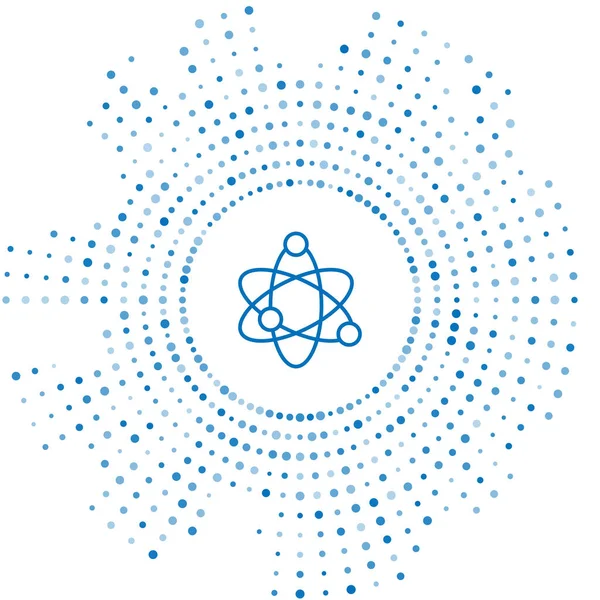 Синя лінія піктограма Atom ізольована на білому тлі. Символ науки, освіти, ядерної фізики, наукових досліджень. Абстрактне коло випадкових точок. Векторні — стоковий вектор