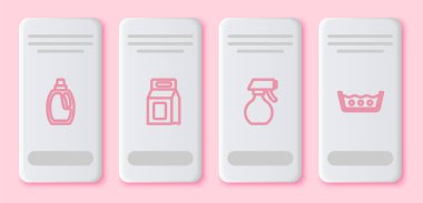 Temizlik malzemesi için şişe, çamaşır deterjanı, su püskürtme şişesi ve ısı temizleme düğmesi ayarlayın. Vektör