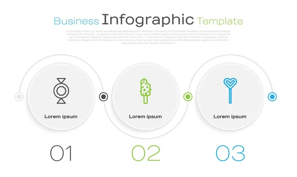Definir linha de doces, sorvete e pirulito. Modelo de infográfico de negócios. Vetor — Vetor de Stock