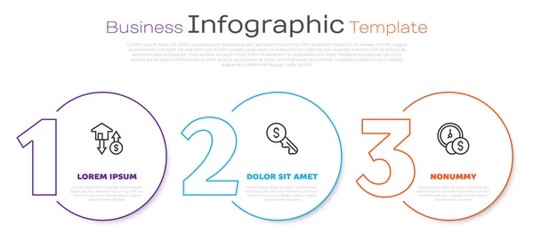 Set line House with dollar, Rent key and Time is money. Business infographic template. Vector — Stock Vector