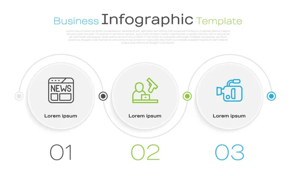 Definir linha de notícias, notícias do crime e câmera de cinema. Modelo de infográfico de negócios. Vetor — Vetor de Stock