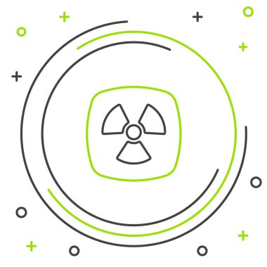 Beyaz arkaplanda radyoaktif çizgi simgesi izole edildi. Radyoaktif zehirli sembol. Radyasyon tehlikesi işareti. Renkli taslak konsepti. Vektör.