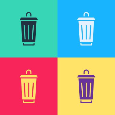 Pop Art Çöp Kutusu simgesi renk arkaplanında izole edildi. Çöp kutusu tabelası. Sepet simgesini geri dönüştür. Ofis çöpü ikonu. Vektör.