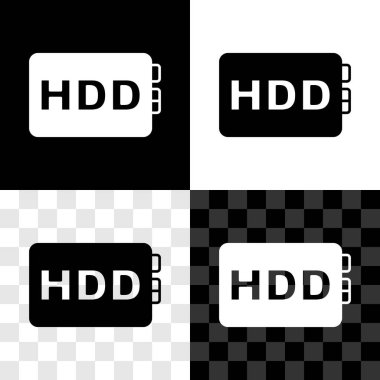 Sabit disk sürücüsü simgesini siyah beyaz, şeffaf arkaplanda izole et. Vektör.