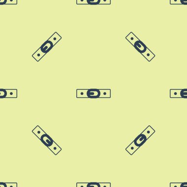 Mavi deri kemer ve düğmeli çelik toka ikonu sarı arka planda izole edilmiş pürüzsüz desen. Vektör.