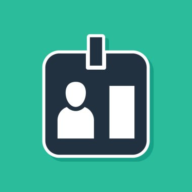 Mavi Basın gazetecisi dikey rozet simgesi yeşil arka planda izole edildi. Medya kimlik kartı. Vektör.