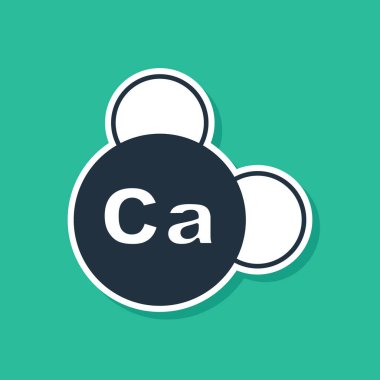 Mavi mineral kalsiyum ikonu yeşil arka planda izole edildi. Kimyasal formüllü mineral vitamin kompleksi. Vektör.