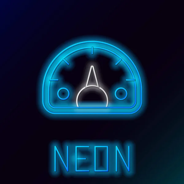 Glowing Neon Line Speedometer Icon Isolated Black Background Colorful Outline — Stock Vector