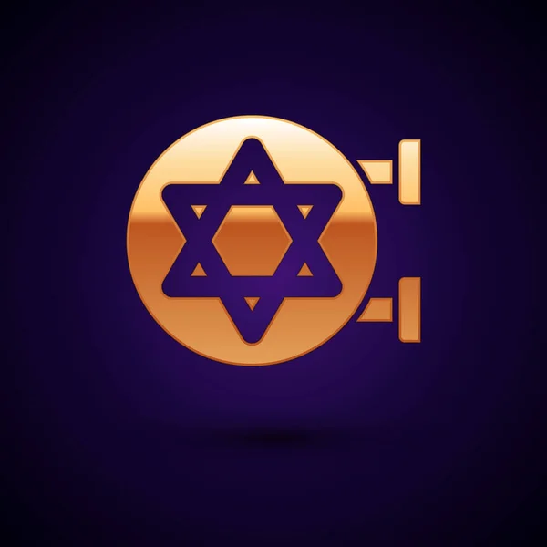 Золота Єврейська Синагога Або Ікона Храму Джеїв Ізольована Чорному Тлі — стоковий вектор