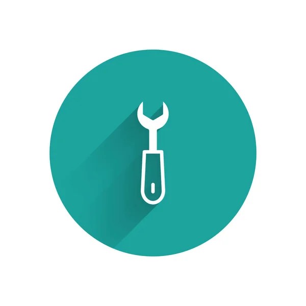 Ikona Klíče Bílého Klíče Izolovaná Dlouhým Stínem Zelený Knoflík Vektor — Stockový vektor