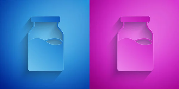 Бумага Нарезанная Закрытая Стеклянная Бутылка Иконкой Молока Изолирована Синем Фиолетовом — стоковый вектор